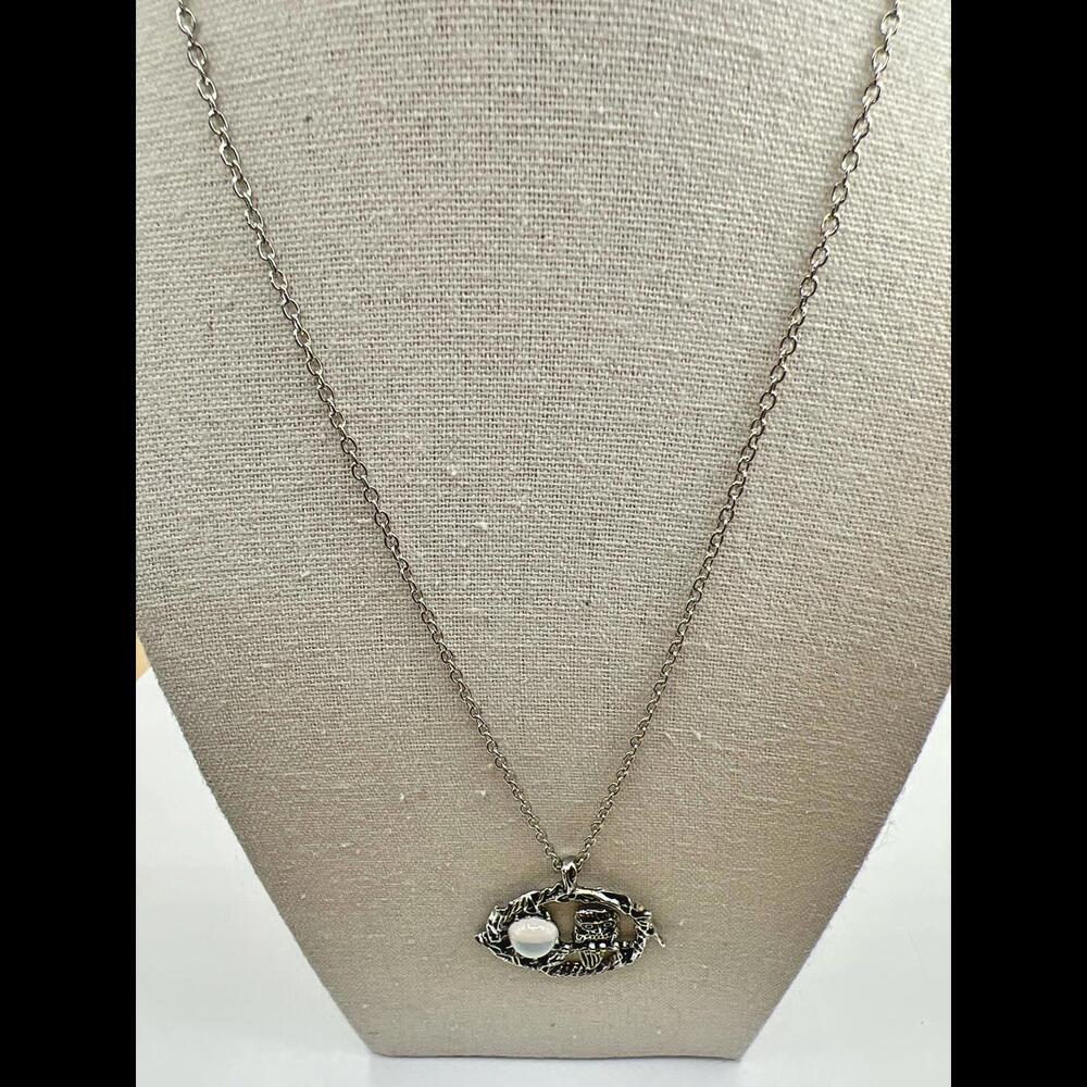 Vintage Pewter Owl Pendant Necklace with Moonstone Accent - Picture 5 of 11
